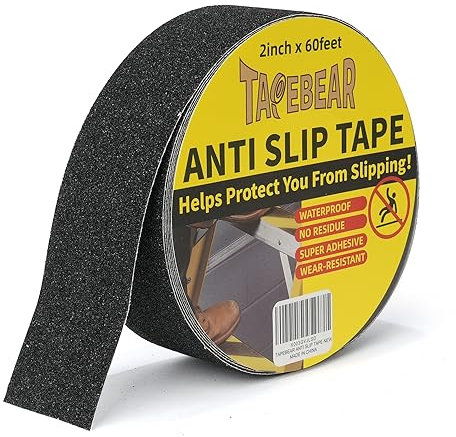 TAPEBEAR Antirutsch Klebeband, Anti-Rutsch-Band selbstklebend, Sicherheit Klebeband, Schwarz Bodenklebeband für rutschfeste Treppenstufen im Innen und Außenbereich, 2inch x 60feet