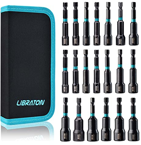 Libraton 20tlg Magnet Sechskant Stecknuss, 5-13mm Steckschlüsselsatz un 3/16''-1/2'' Steckschlüssel Set, Sechskantschaft Magnetische für Akkuschrauber