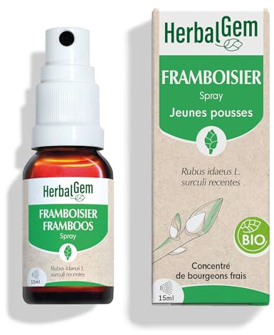 HerbalGem - Macérât-Mère - Spray Framboisier Bio - Complément Alimentaire Gemmothérapie Concentrée - Extrait de Bourgeon Frais - pour Santé Féminine - Format Nomade, Simple et Pratique - 15 ml