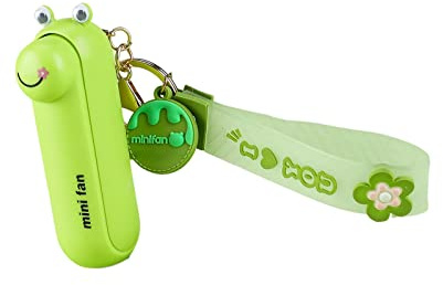 Fenteer Schlüsselanhänger-Ventilator, zusammenklappbarer persönlicher Ventilator, Mini-Ventilator mit 3 Geschwindigkeiten, USB-Mini-Kühlventilator für Mädchen, Frosch Grün