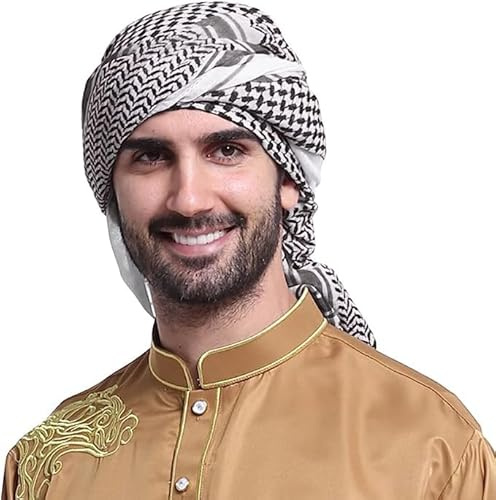 AYIDBE Shemagh arabischer Schal für Herren, Kaffiyeh Schal aus dem Nahen Osten, klassisch, Turban, Hijab, muslimisch, mit bequemem Stirnband, Wüstenschal, Bandana, saudische Kopfbedeckung,