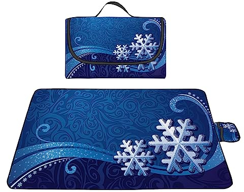 TengYuer Picknickdecke 180x200cm Stranddecke Wasserdicht Sandfrei Isoliert Faltbar Strandmatte mit Tragegriff Outdoor Campingdecke XXL für Camping Parks Strände Picknick Blaue Schneeflocke