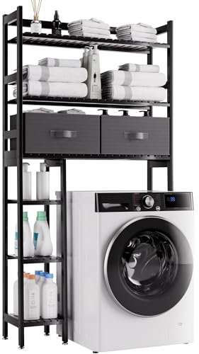 SMIBUY Estante de Almacenamiento sobre el Inodoro, Organizador de baño Grande de bambú de 6 Niveles con 2 cajones para baño, lavadero (Negro)