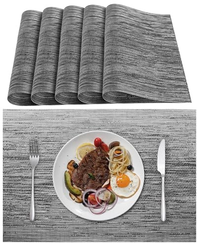 Lumaca Tischsets Abwaschbar, Set mit 6 Platzset aus 70% PVC und 30% Polyester, Leicht zu Reinigen, rutschfest, Hitzebeständig, für Küchentisch und Restaurants,Dunkelgrau
