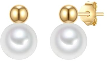 Valero Pearls Damen Ohrringe 925/- Sterling Silber gelbgold | gelbvergoldet 14 Karat, Ohrstecker, Süßwasser-Zuchtperle, ca. 6,5 - 7,0 mm, weiß, rund