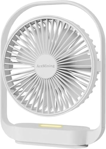 AceMining Ventilatore USB silenzioso e rinfrescante a 4 velocità con luce notturna e rotazione 330, piccolo ventilatore da tavolo per camera da letto ufficio comodino