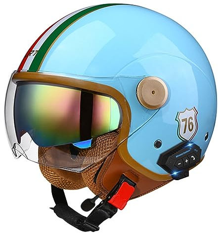 Bluetooth Motorradhelm Mit Visier DOT/ECE Zertifiziert Jethelm Jet-Helm Roller-Helm Scooter-Helm Moped Mofa-Helm Chopper Retro Vintage Jethelme B,XL