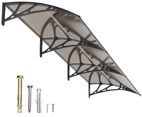Vordach für Haustür 300x80CM Fenstervordach für Türen, Polycarbonat Pultvordach Überdachung für UV-,Regen- und Schneeschutz – Ideal für Veranda, Terrasse und Fenster