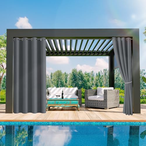 ISOISL Garden Outdoor Vorhang Wetterfest, Outdoorvorhänge mit 213x132CM(HöhexBreite) Ösen(1.6 inch), Vorhang Sichtschutz Sonnenschutz für Terrasse, Balkon, Pavillon, Vorhang Grau, 1 Stück