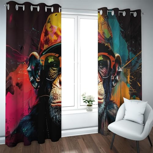 PARREN 2-Panel-Kindervorhang-Verdunkelung für Schlafzimmer-Dekor Extra breite wärmeisolierte Sichtschutzvorhänge -Stilvoller Gorilla: Hut und Brille Edition B140xL230cm
