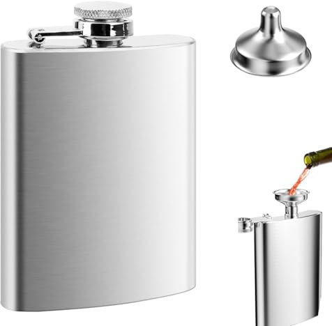 Hip Flask with Funnel, Stainless Steel Whiskey Flask, Hip Flask, Stainless Steel Whiskey Flask, Portable Pocket Whiskey Flasks for Men Women, Leak Proof, Fit for Hiking Party and Barbecue, Black 8 oz