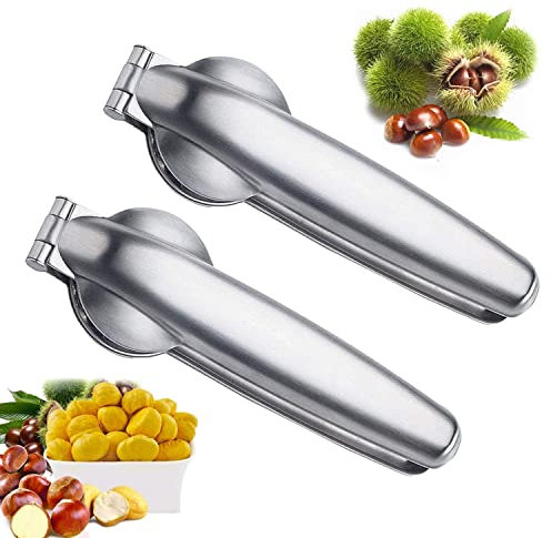 WELLXUNK Kastanien Clip, Walnüsse Nußknacker, 2 Stück Haselnuss öffner, Nussknacker Sheller, Edelstahl Metall Maronen Schneider, Maronizange, Nussknacker Sheller für Walnüsse Kastanien Nüsse (M1)