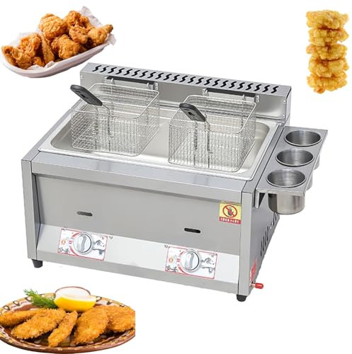 Générique Friteuse Commerciale, Grande Friteuse Huile avec Capacité De 18 L, Friteuse à Gaz De Comptoir en Acier Inoxydable, Friteuse Au Gaz Propane De Bureau