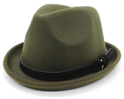 Jiaxu Cappelli Cappello a Cilindro Piccolo Autunnale e Invernale, Cappello a Tesa Corta Arricciato in Lana, Cappello a Cilindro a Forma di Campana(Army Green)