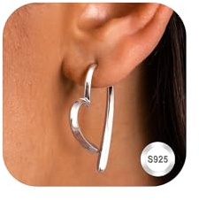 Adramata 925 Sterling Silver Hjärta Hoop Örhängen för Kvinnor - 14K Guldpläterade Huggie Sovande Smycken i Guld och Silver