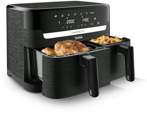 Tefal Dual Easy Fry Hei????luftfritteuse, Doppelkammer 5,2 L / 3,1 L