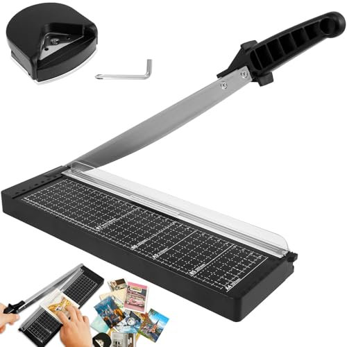 Hebelschneider A4 A3 30cm Edelstahl, mit R4 Eckenrunder, für 8 Blatt Schneidleistung, zum Schneiden Papier, Fotopapier, Arbeitskarton, Kartenpapier