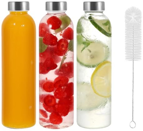 Eidoct 3 Pack 500ml Reusable Glass Water Bottle - Leak-Proof, Heat-Resistant for Hot/Cold Drinks, Juicing, Smoothies & Coffee | Includes Free Bottle Brush | Perfect for Gym, Office, Home