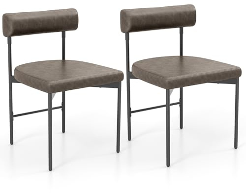 GIANTEX Esszimmerstühle 2er Set, Küchenstuhl Polsterstuhl Wohnzimmerstuhl | gepolsterte Rückenlehne, Sitzfläche aus PVC-Leder, Schalenstuhl mit Metallbeinen bis zu 180kg belastbar, Esstischstühle Grau