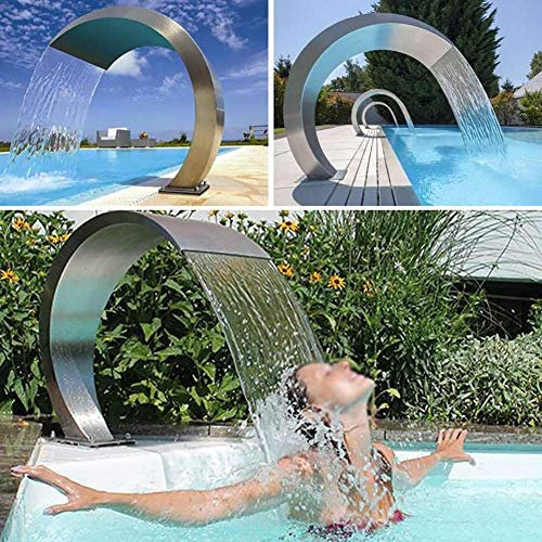 HUIBBGO Fontana da Giardino, Piscina, laghetto, in Acciaio Inox, 60 x 30 cm, Cascata, per Piscina, laghetto, Giardino