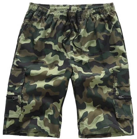 YOUTHUP Short Cargo Homme Été Pantalon Court Sport Décontracté Bermudas Respirant Taille Elastique, Vert Camouflage, XXL