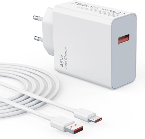 Cargador 45W USB C Rápido Turbo para Xiaomi Redmi con 6A Cable Tipo C 1M