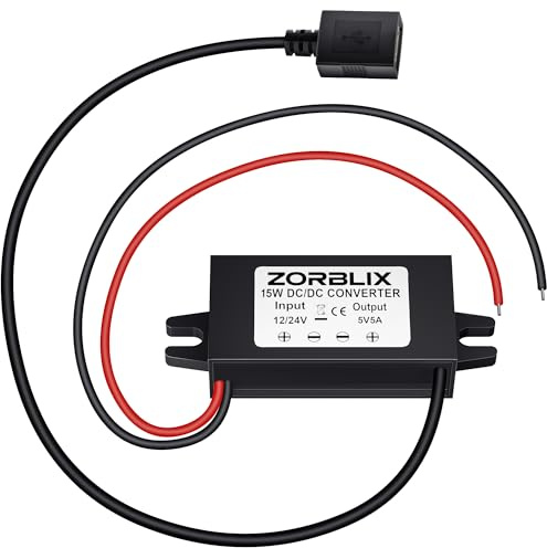Zorblix DC-DC 8-32 V Convertidor de bajador, Convertidor de tensión 12/24V a 5V 3A, 15W Regulador de Voltaje Alta eficiencia, IP67, para Coche y Exterior (1 Puerto USB)