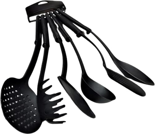Kitchen Utensils Set 6Pcs 30cm Non-Stick Cooking Slotted Spatula Spoon Spaghetti Server Serving Spoon Soup Ladle Spatulas for Frying Serving & Baking Dishwasher Safe Kitchen Tools