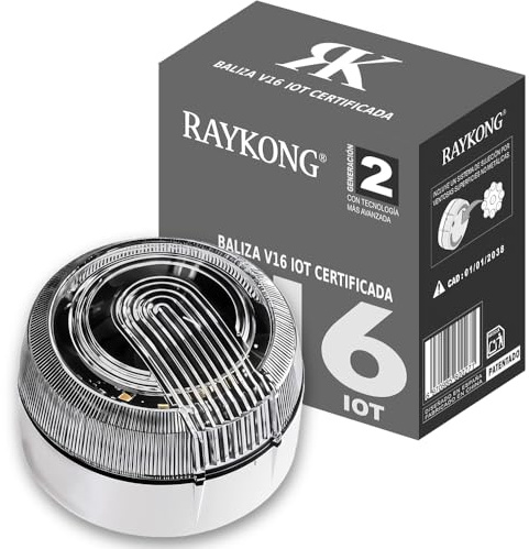 RAYKONG Baliza V16 Geolocalización DGT 3.0 | con 1 Indicador Led Conexíon | GPS | Homologada por DGT [SIM y Datos Pagados hasta 2038] Luz de emergencia de Segunda Generación