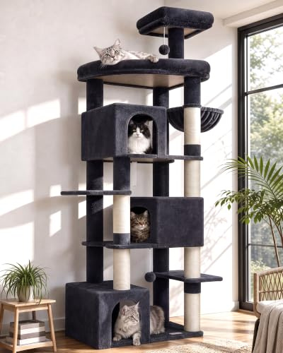 Globlazer S80 Árbol Rascador XXL 204 cm para 3/4/5 Grande Gatos Interior | Árbol con 3 Grande Nidos, Extragrande Plataforma, Fácil Montar, Antivuelco, para Maine Coon, Ragdoll, British Shorthair