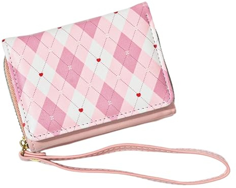 Barnväska, 10,5 x 3 x 8 cm PU-läder söt kort förvaringspåse med kapacitet, flera kortplatser, rutig design för barn, tonåringar, kvinnor, Rosa, Refer to description, Unisex