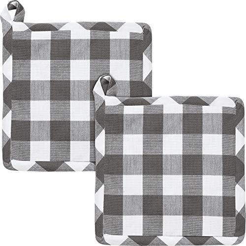 REDBEST Topflappen, Topfuntersetzer karo 2er-Pack, hitzebeständig, 100% Baumwolle grau Größe 20x20 cm - praktische Schlaufe, strapazierstark und langlebig