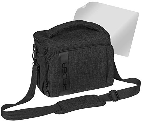 PEDEA DSLR-Kameratasche Fashion mit Displayschutzfolie für Olympus E-M5 Mark II Pen E-PL8 E-PL9 / Canon EOS M50 / Nikon D5600 D7500 / Panasonic G9 G70 G81 GX8 / Fujifilm X-T3 X-T100, Gr. XL schwarz