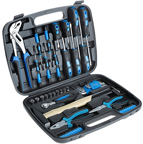 TecTake 402789 Valigetta portautensili con 57 pezzi | Solida attrezzatura di base | Ergonomici manici degli attrezzi