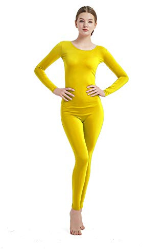 Långärmad overall för kvinnor i ett stycke jumpsuit spandex Zentai Unitard – gul – stor