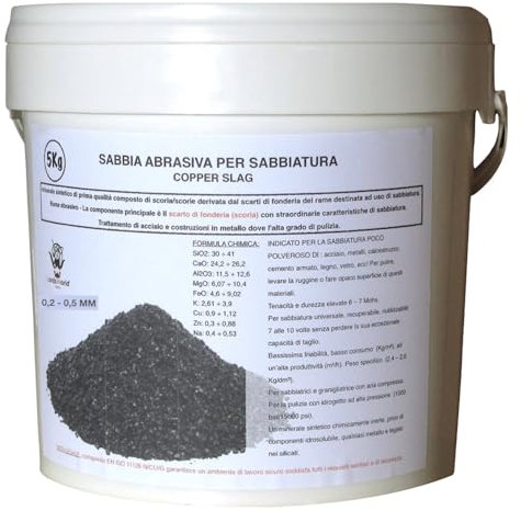 Scorie di Rame Abrasivo Polen 5Kg, 0.2-0.5 mm - Sabbia per Sabbiatrice, Durezza 6-7 Mohs, Riutilizzabile 6-7 Volte, Legno, Metallo, Ruggine - LordsWorld
