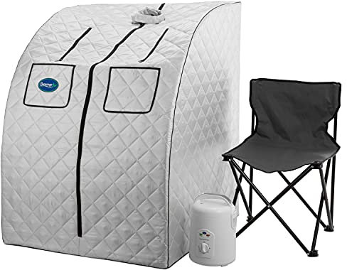 Durasage Spa Sauna à vapeur Portable surdimensionné pour perdre du poids, désintoxication, détente à la Maison, minuterie de 60 Minutes, générateur de vapeur de 800 Watts, Chaise Incluse (Argento)