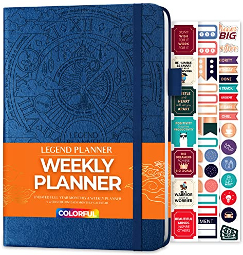 Legend Wochenplaner, 2. Ausgabe, undatiertes Agenda-Tagebuch für Zeitmanagement, Zielsetzung, Produktivität, Aufgaben und To-Do-Listen, A5-Größe, 14 x 21 cm, Hardcover, Mystic Blue