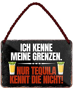 Tequila Schild - lustiger Spruch auf Blechschild - witziges Retro Deko Metallschild mit Kordel und Saugnapf - Dekoration Partykeller Bar Partyraum Kneipe - Geschenk Tequila Cocktail Fans - 18x12cm