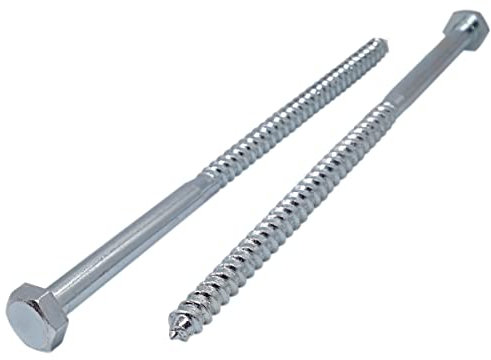 Marcopol (2 Stück) DIN 571 Sechskant-Holzschrauben aus verzinktem Stahl M12 x 200 mm, Sechskantschraube, Sechskantschrauben, Sechskantkopf, Schulschrauben (2, M12 x 200 mm), Silber