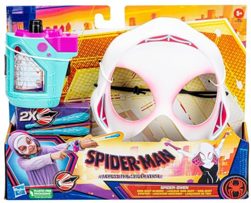 Marvel Spider-Man: Across The Spider-Verse Spider-Gwen Web-Shot Maske und Blaster Set, Spider-Man Web-Shooting-Spielzeug, Superhelden-Spielzeug für Mädchen, Jungen ab 5 Jahren, mehrfarbig