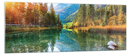 Panorama Bilder auf Glas Landschaft Berge Morgendämmerung Glasbild 140x50cm Wandbilder Dekoration Wohnzimmer Schlafzimmer Küche Groß XXL Wanddeko Bild im Glas Wand Kunstdruck Art Modern GAB140x50-4456