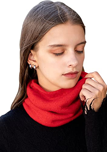 YUONNY Frauen Mädchen Schlauchschal 100% Kaschmir, Damen Weich Warm Gestrickt Loop Schal Solid Farbe, Winter Strick Halswärmer Rundschal Winddicht Strickschal, Geschenke für Mutter, Frau, Tochter Red