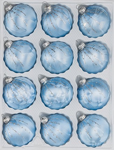 Navidacio 12 TLG. Glas-Weihnachtskugeln Set in Ice Blau Silber Regen- Christbaumkugeln - Weihnachtsschmuck-Christbaumschmuck