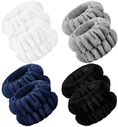 Handgelenk-Spa-Waschband, Mikrofaser, Waschhandtuch für Gesichtwaschen, Handgelenk, Schweißband für Damen, Haargummies, verhindert Kleckern von Flüssigkeit, 4 Paar