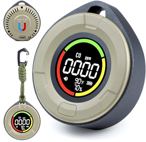 Pildegro 3-in-1 Portable Carbon Monoxide Detector, Professional Rechargeable Real-Time Travel CO Monitor 140HR Standby, Premium Reliable CO Detector with Loud Alarm for Air Safety (Grey/Courage)