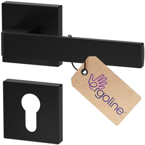 Poignée de porte d'intérieur ERGO, noire, pour portes équipées d'une serrure à cylindre, poignée carrée noire mate, garnitures de porte