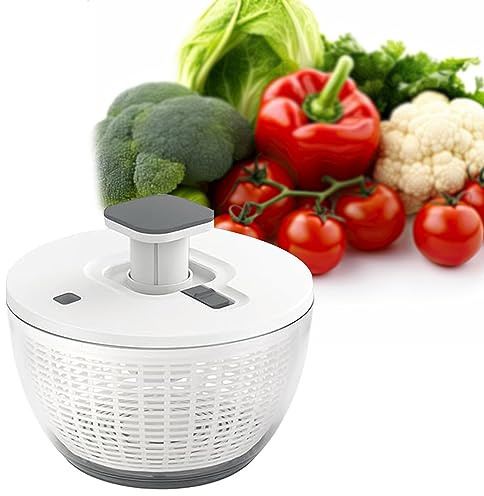 CASOTA Multi-Use Salad Spinner Manual Pump Fruit Spinner Dryer,Multifunctional Fruit Spinner Dryer with Bowl Sieve and Integrated Draining System for Fresh Crunchy Vegan Fruit