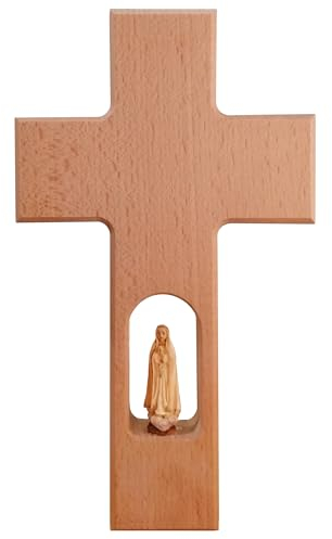 Kaltner Präsente Geschenkidee - Kreuz Wandkreuz Kruzifix aus Buche Holz 20 cm für die Wand mit Gottes Mutter Maria Madonna
