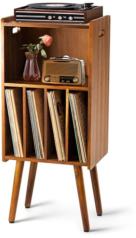 Plattenspieler-Ständer aus Holz, 3-stöckig, für bis zu 100 Alben, Metall-Schallplatten-Aufbewahrungshalter und Organizer-Tisch, moderner Plattenspieler-Halter für Wohnzimmer und Schlafzimmer
